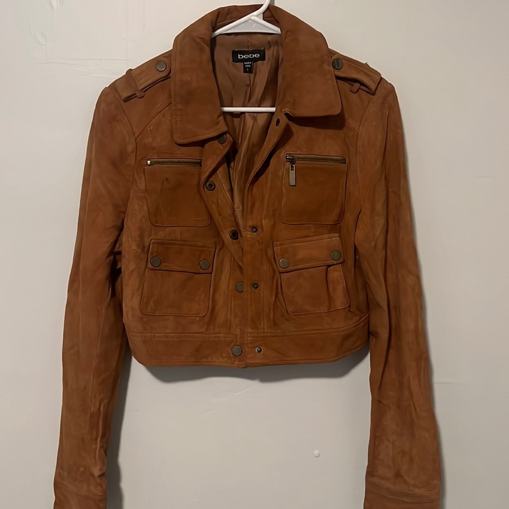 Cropped leather bomber jacket